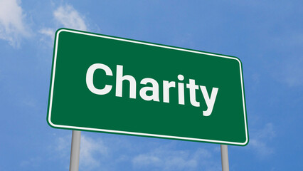 Charity Road Sign on Clear Blue Sky with Rapid Moving Clouds