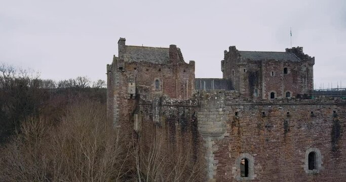 Aerial view of Doune Castle in Scotland