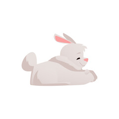 Cute lying cartoon rabbit character flat style, vector illustration isolated on white background.