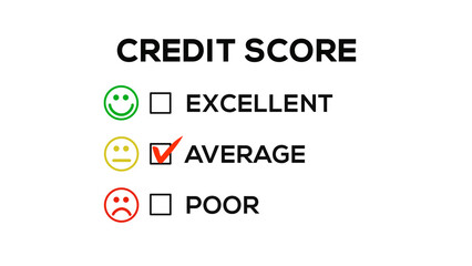 Average Credit Score Review on Square Check List on White Background