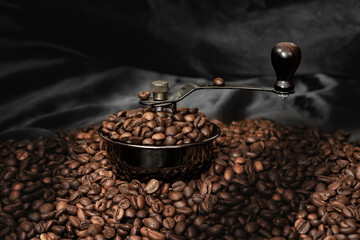 Manual coffee grinder mill with coffee beans