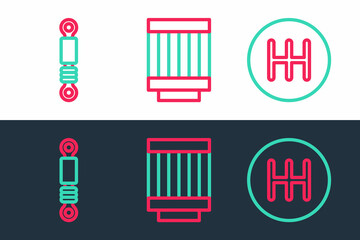 Set line Gear shifter, Shock absorber and Car air filter icon. Vector