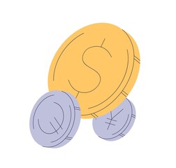 Dollar, euro and yen symbols on coins. American, European and Japanese money. USD, EUR, JPY currency exchange. Finance, economy concept. Flat vector illustration isolated on white background