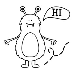 Hand-drawn poster with a cute monster. Doodle style. Vector illustration in scandinavian style.