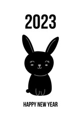 Happy New Year 2023 Greeting Card Poster Banner with rabbit