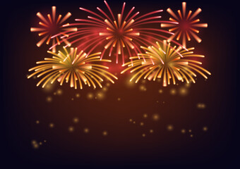 Fototapeta na wymiar Fireworks shining sparks. Fireworks explosions object for festival background. Celebrate Lighting effect isolated vector illustration.