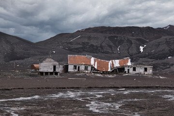 remains of old station at Deception Island, Antarctica