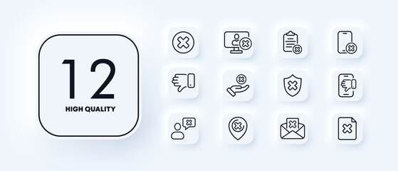 Refusal icons set. Refusal of help. Society's reaction. Call not answered. Error in document and mail. Neomorphism style. vector eps 10.