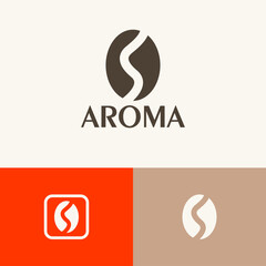 Obraz premium Simple coffee bean logo design vector concept. Organic food company brand logomark illustration. Can representing cafe, organic, mug, relax, cup.