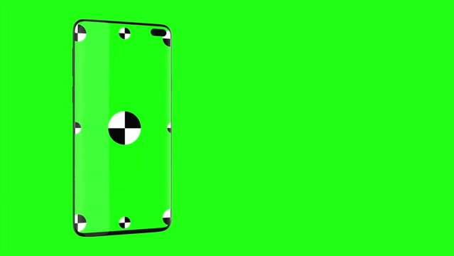 Animation of moving smartphone mockups. Green background for chroma key on the smartphone green screen. Computer generated image. Easy customizable.