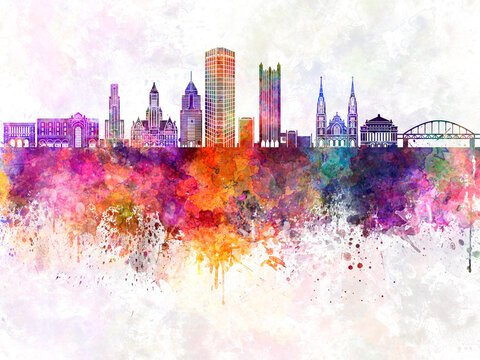 Pittsburgh V2 skyline in watercolor background © Paulrommer