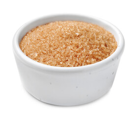 Brown sugar in bowl isolated on white