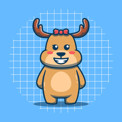 Cute deer character standing vector illustration. Flat cartoon style.