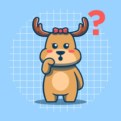 Cute deer with confused face vector illustration. Flat cartoon style.