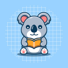 Cute koala reading a book vector illustration. Flat cartoon style