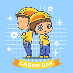 Vector illustration of cartoon style international labor day. Two persons flat cartoon style.