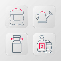 Set line Pack full of seeds of plant, Can container for milk, Watering can and Bag flour icon. Vector