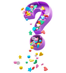 Falling down candy from a plastic box font. Question symbol