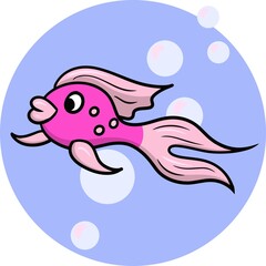 Beautiful pink fish from the tropical sea, aquarium fish, cartoon vector
