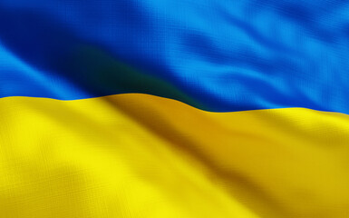 ukraine waving flag close up; 3d render; illustation;