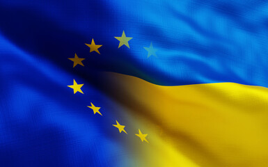 europe and ukraine flags, 3d render, 3d illustation