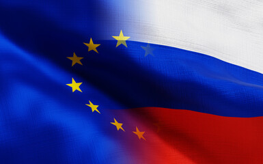 europe and russia flags, 3d render, 3d illustation