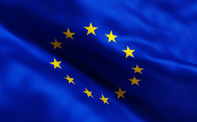 europa waving flag close up; 3d render; illustation;