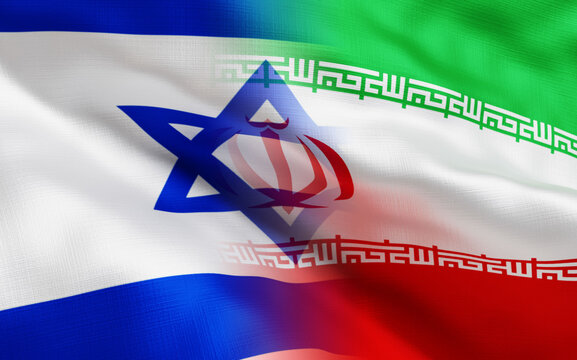 israel and iran flags, 3d render, 3d illustation
