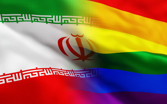 iran and lgbt flags, 3d render, 3d illustation