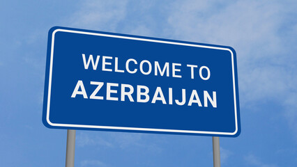 Welcome to Azerbaijan Road Sign on Clear Blue Sky