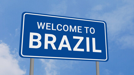 Welcome to Brazil Road Sign on Clear Blue Sky