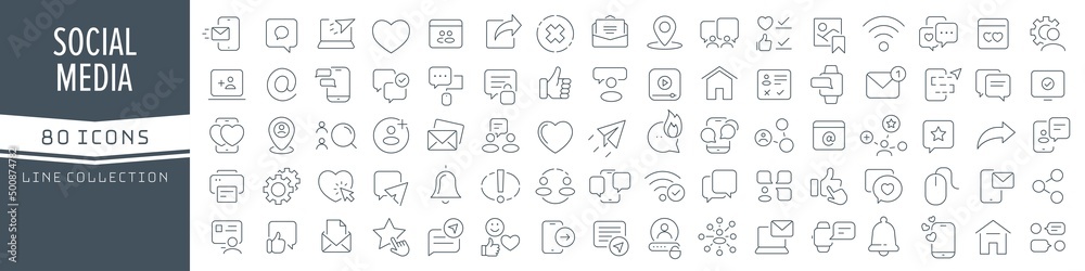 Aufkleber social media line icons collection. big ui icon set in a flat design. thin outline icons pack. vecto