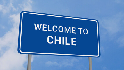 Welcome to Chile Road Sign on Clear Blue Sky