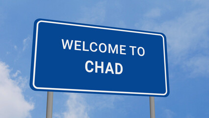 Obraz premium Welcome to Chad Road Sign on Clear Blue Sky