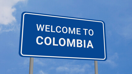 Obraz premium Welcome to Colombia Road Sign on Clear Blue Sky