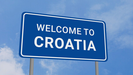 Welcome to Croatia Road Sign on Clear Blue Sky