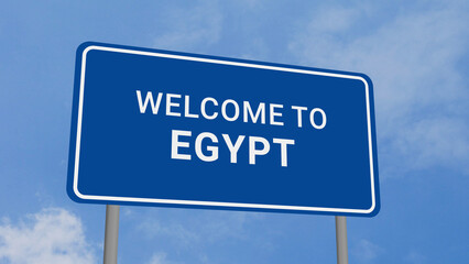 Welcome to Egypt, Road Sign on Clear Blue Sky