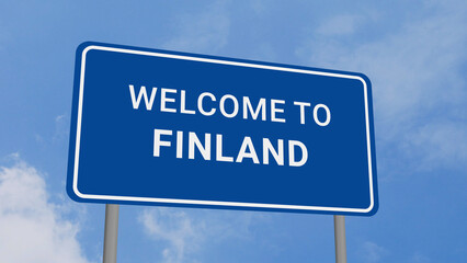 Welcome to Finland Road Sign on Clear Blue Sky