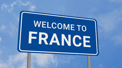 Welcome to France Road Sign on Clear Blue Sky