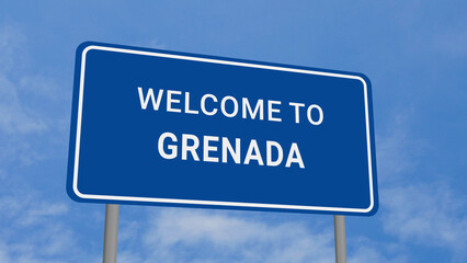 Welcome to Grenada Road Sign on Clear Blue Sky