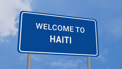 Welcome to Haiti Road Sign on Clear Blue Sky