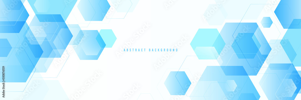 Wall mural abstract blue geometric hexagon shapes on white background with space for your text. futuristic tech