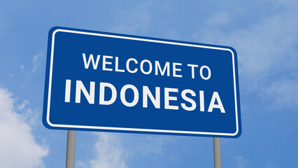 Welcome to Indonesia Road Sign on Clear Blue Sky