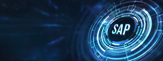 Internet, business, Technology and network concept. SAP System Software Automation concept on virtual screen data center. 3d illustration.