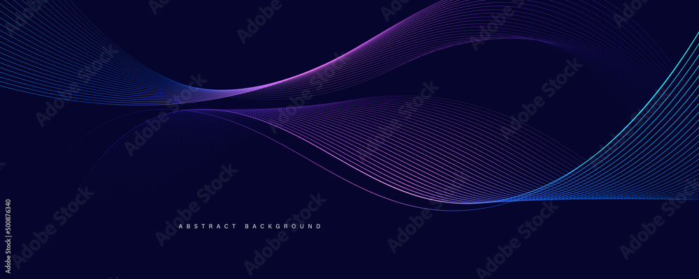 Wall mural dark abstract background with glowing wave. shiny moving lines design element. modern purple blue gr