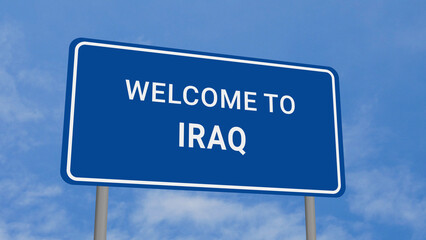 Welcome to Iraq Road Sign on Clear Blue Sky