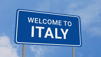 Welcome to Italy Road Sign on Clear Blue Sky
