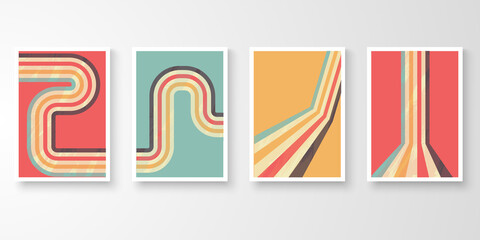 Obraz premium Retro wall art colorful stroke grunge line. Vintage graphic design background. Story of abstract striped design collection vector illustration.