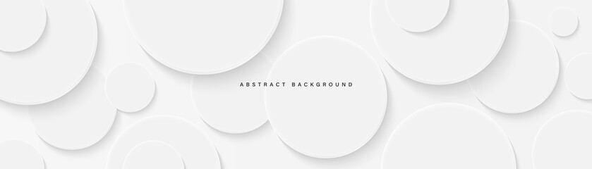 Modern abstract white circle shape background. Elegant circle shape design with shadow. Realistic geometric shape texture. Minimal and clean white graphic. Suit for wallpaper, banner, brochure, cover