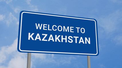 Welcome to Kazakhstan Road Sign on Clear Blue Sky